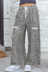 Pantalon large en tricot éponge gris à imprimé animal