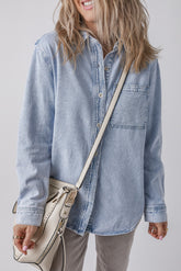 Beau Blue Long Sleeve Button Down Denim Jacket with Chest Pocket