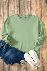 Sudadera verde ahumada ahumada con cuello redondo y dobladillo alto y bajo