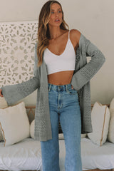 Cardigan gris ouvert sur le devant en maille pointelle-A WOMAN WE LOVE