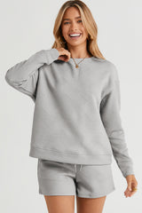 Ensemble haut texturé gris à manches longues et short à cordon-A WOMAN WE LOVE