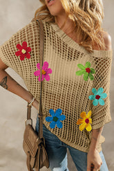 Openwork sweater with beige crochet flowers *
