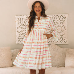 Vestido de huir con volantes y pulsera estampada de naranja estampada bohemia estampada, cuello dividido