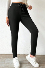 Legging taille haute noir avec doublure thermique et cordon de serrage