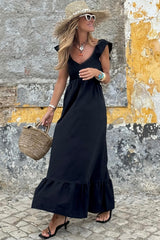Long black dress with v * collar *