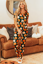 Ensemble pyjama chemise à manches courtes à motif d'Halloween orange-A WOMAN WE LOVE