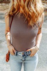 Gilet pull côtelé gris fumée à col rond