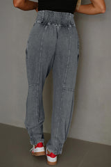 Pantalon décontracté taille haute style jogging gris
