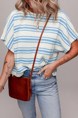 T-shirt pull à manches larges coupe boxy à rayures bleu ciel