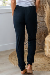 Pantalon de jogging actif côtelé noir à cordon de serrage