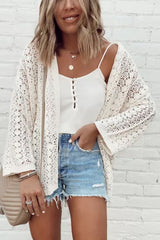 Cardigan blanc élégant en tricot ajouré *-A WOMAN WE LOVE
