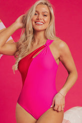 Bathroom in a pink & red room *