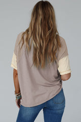Ample color block t-shirt with apparent seams Simply Taupe