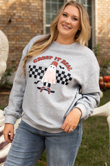 Creep It Real Ghost Printed Light Grey Sweatshirt Plus Size