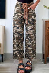 Pantalon en denim ample à imprimé camouflage vert