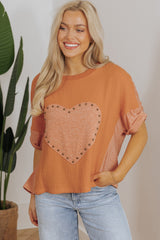 High dolman textured with heart patch *