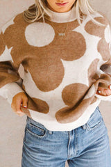Pull kaki à épaules tombantes et motif à grandes fleurs *