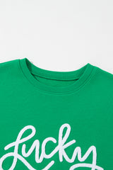 Green LUCKY Aphabet Chenille embroidered sweatshirt