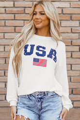 Sudadera blanca con patrón de bandera de los Estados Unidos y cordón