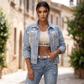 Jacket de efectos articulares con flecos decorados con lentejuelas del cielo azul