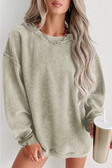 Solid Green Ribbed Knit Crew Neck Sweatshirt