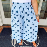 Pantalon large à pois grande taille à taille élastiquée et grandes poches