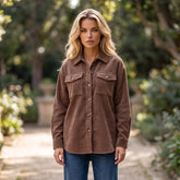 Brown Corduroy Buttoned Jacket with Flap Pocket