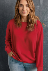 Racing Red Solid Crew Neck Drop Shoulder Sweatshirt Plus Size