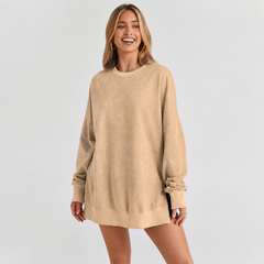 Sweat-shirt oversize beige à épaules tombantes et bordure côtelée