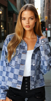 Light blue checkered jean jacket *