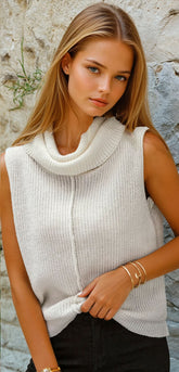 White sweater vest with hose collar *