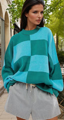 Pull surdimensionné vert à carreaux *