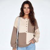 Sudadera de gran tamaño Henley High de gran tamaño con bloques de color pergamino
