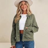 Veste en jean vert kaki oversize à grandes poches en coton