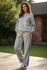 Ensemble actif de sweat-shirt à rayures latérales de couleur unie gris clair