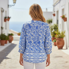 Blusa azul impresa bohemia *
