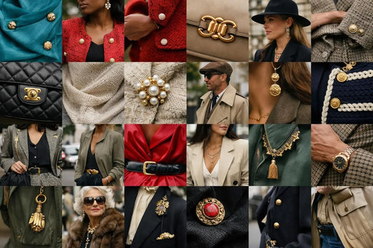 Collage de photos authentiques montrant des vêtements vintage de designers, soulignant leur style intemporel et leur valeur.