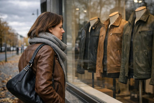 Femme en veste cuir automne, collection vestes femme automne B2B, mode féminine saisonnière