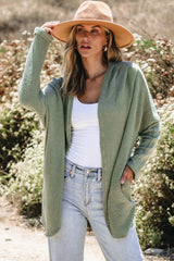 Cardigan ouvert sur le devant en tricot gaufré Laurel Green-A WOMAN WE LOVE