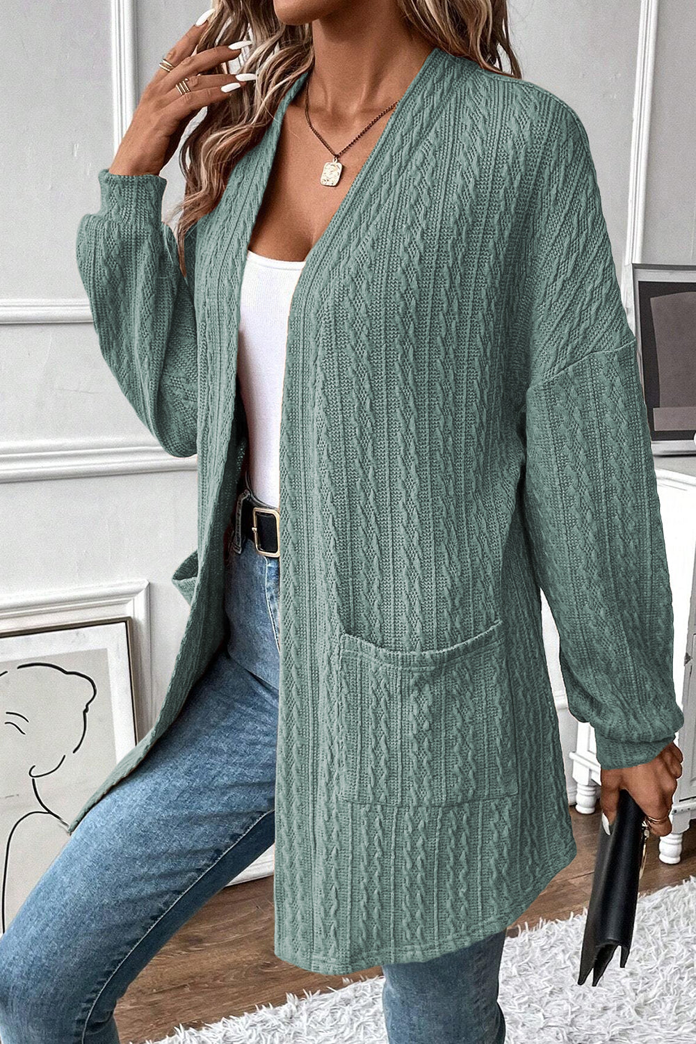 Cardigan ouvert sur le devant avec poches latérales en tricot texturé Canton-A WOMAN WE LOVE