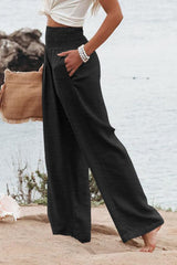 Black high waisted ruched wide leg pants plus size