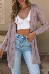 Cardigan violet en maille ajourée et ajourée