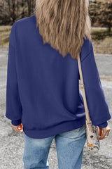 Navy Blue Plain Crew Neck Sweatshirt with Dropped Shoulders