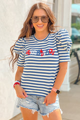 Bleuly striped puffy and graphics t-shirt with blue stripes
