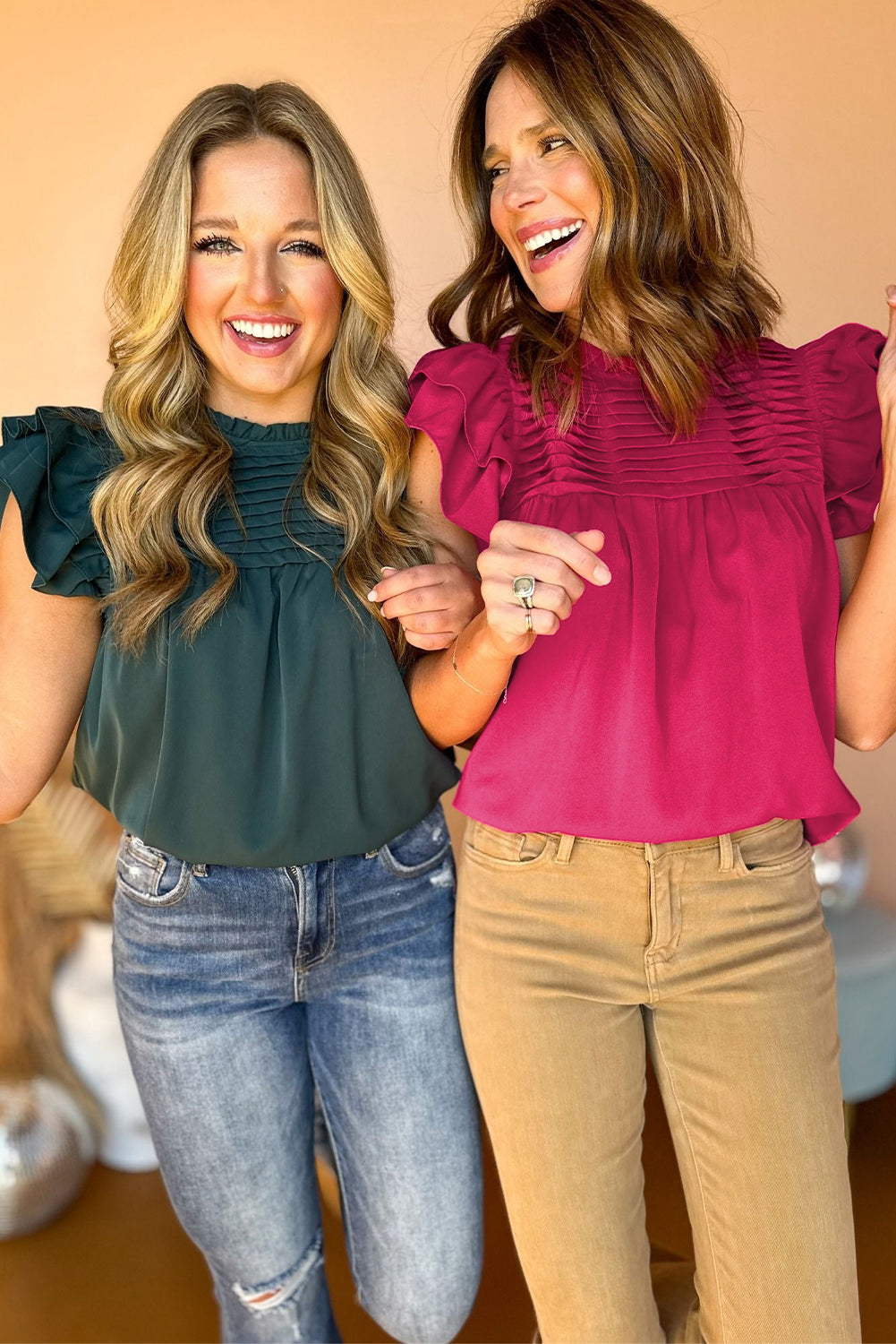 Blouse à manches volantées rouge rose-A WOMAN WE LOVE