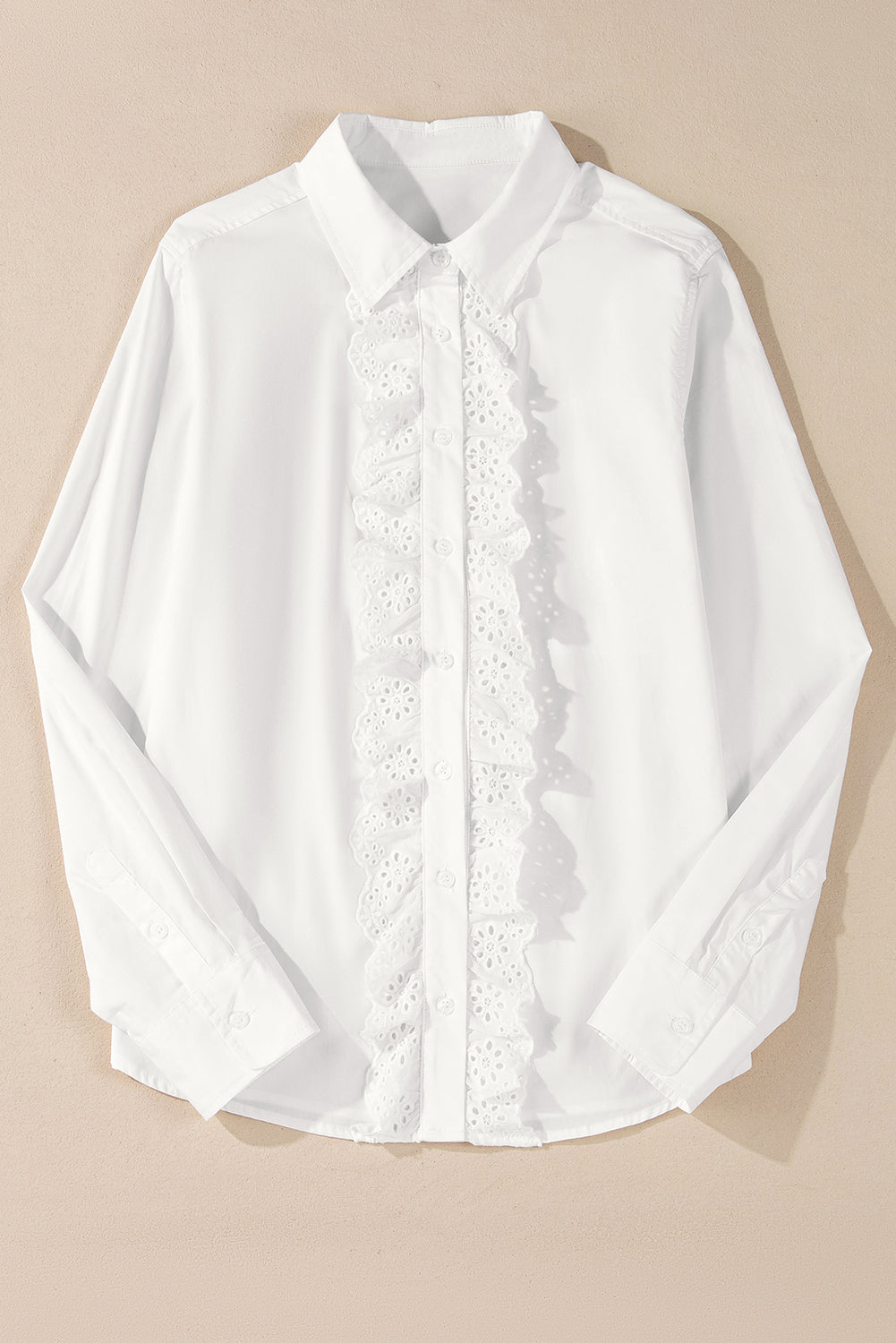Chemise boutonnée à col rabattu et bordure en dentelle blanche-A WOMAN WE LOVE