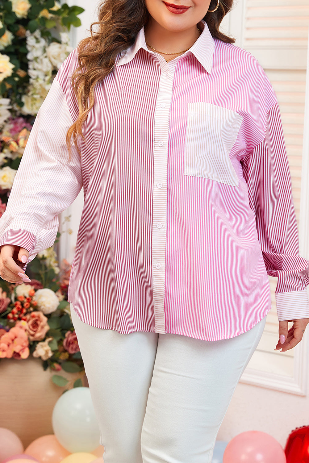Chemise rose à rayures et color block grande taille-A WOMAN WE LOVE