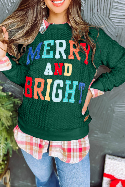 Blackish Green Merry And Bright Cable Knit Pullover Sweatshirt