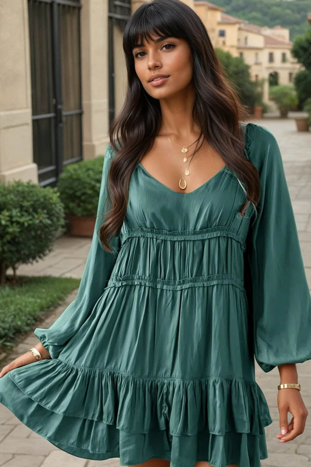 Mini-robe coupe ample à volants *