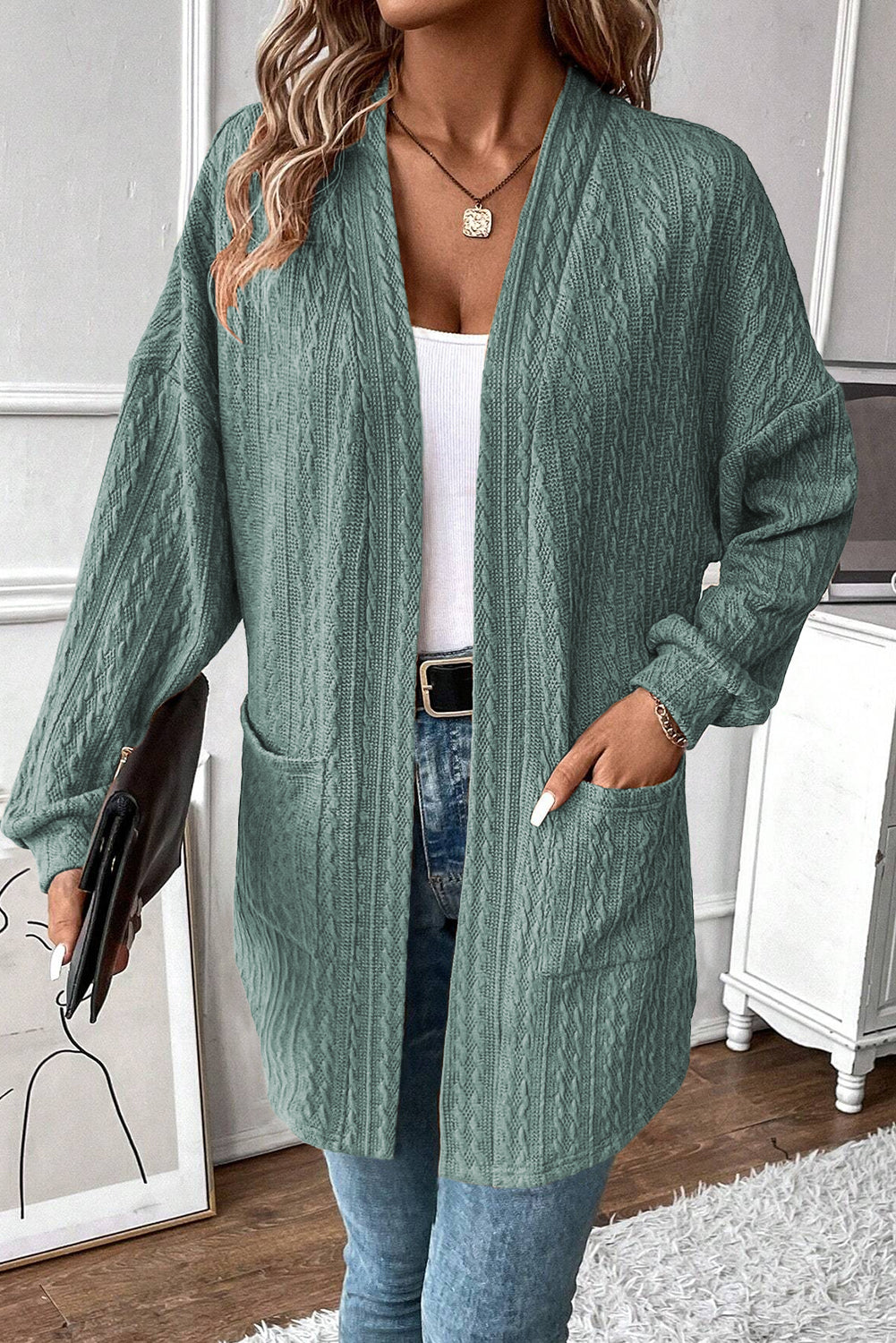 Cardigan ouvert sur le devant avec poches latérales en tricot texturé Canton-A WOMAN WE LOVE